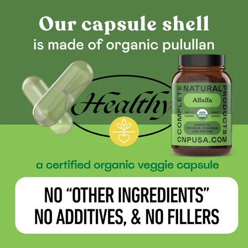 Vista 7 de Complete Natural Products Hoja de alfalfa pura - 100 cápsulas - 450 mg de polvo de hoja de alfalfa orgánica pura seca en cápsulas vegetales