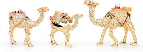 Vista 2 de Furuida Una familia de tres camellos de oro esmaltado Joyero Joyero con bisagras de animales clásicos Adornos de lujo regalo para la decoración