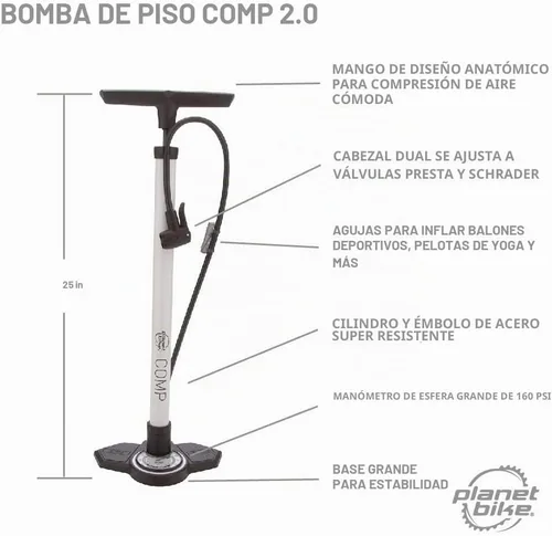 Vista 5 de Planet Bike Bomba de piso para bicicleta Comp, color blanco