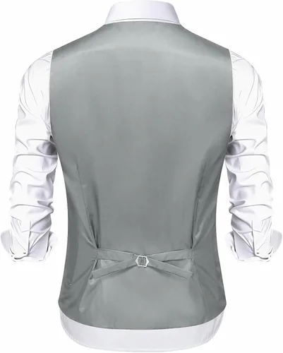 Vista 5 de DiBanGu Mens Vest Tie Set 5PCS Formal Dress Waistcoat Light Grey