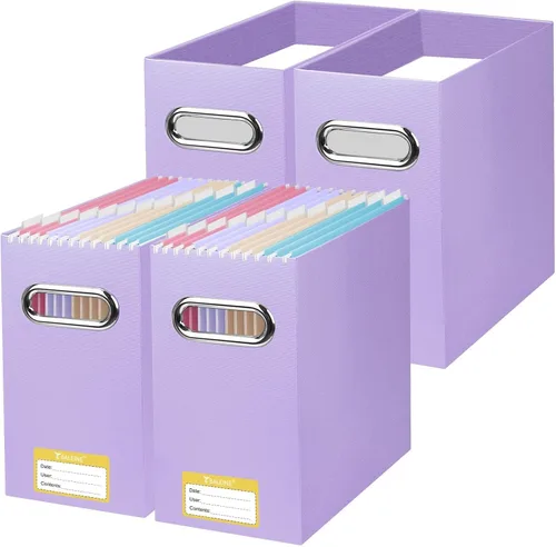 Vista 37 de BALEINE Caja organizadora de archivos, organizador de carpetas de archivos de cartón con asa para tamaño carta, caja de archivos plegable portátil