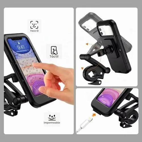 Vista 5 de Generic Soporte de teléfono impermeable, universal compatible con todos los teléfonos iPhone y Android, giro 360, accesorio seguro para manillar