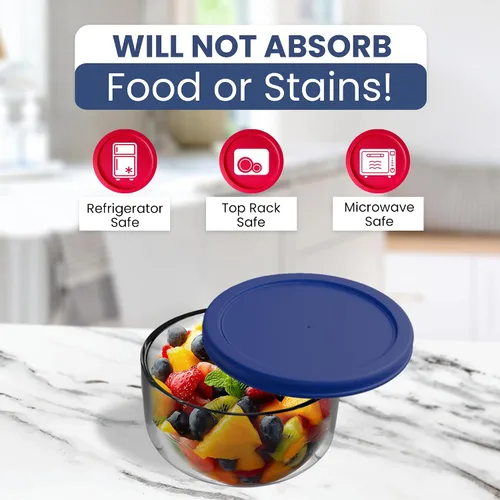 Vista 4 de Tapas de repuesto para recipientes de almacenamiento de alimentos de vidrio Pyrex, redondas (2) 7202-PC 1 taza (3) 7200-PC 2 tazas (2) 7201-PC 4