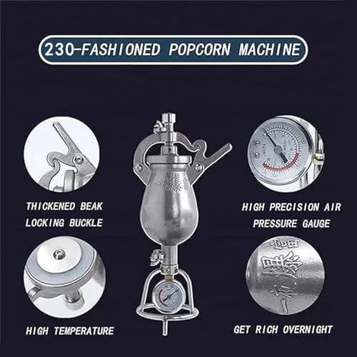 Vista 5 de Mini máquina de palomitas de maíz de acero inoxidable de 3.4 fl oz, máquina de mano vintage para reuniones familiares, diversión de fiesta, fácil