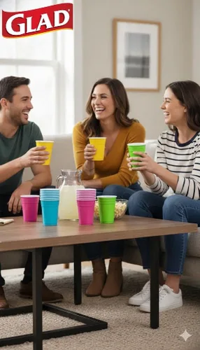 Vista 2 de Glad Paquete divertido de vasos de plástico en 4 colores: rosa, verde, azul y amarillo, vasos resistentes para fiesta en colores brillantes, ideales