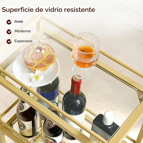 Vista 5 de MAHANCRIS Carrito de bar para el hogar, carrito de bebidas de 3 niveles con ruedas, carrito de servicio de bar en casa, carrito de mini bar