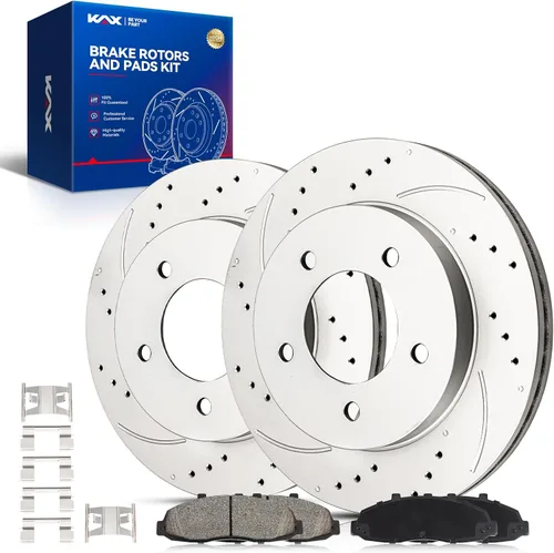 Vista 67 de Kit de freno delantero KAX, rotores de freno ranurados y con hendiduras, pastillas de freno cerámicas Compatible con Honda Accord 1990 1991 1992