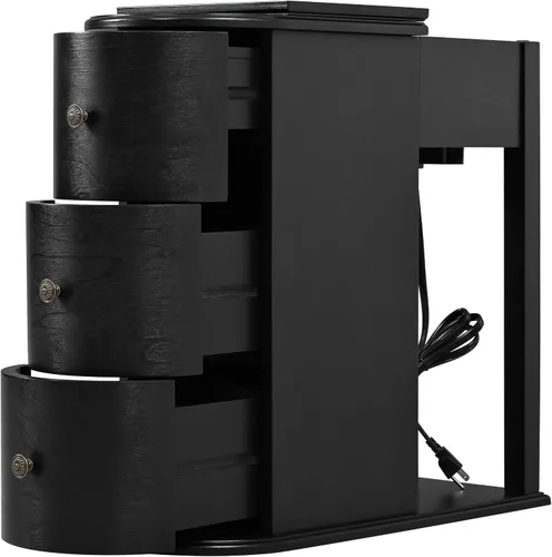 Vista 7 de Henf Wooden Narrow Side Table w/Charging Station&Hidden Cup Holders,Black Black-3 Drawers
