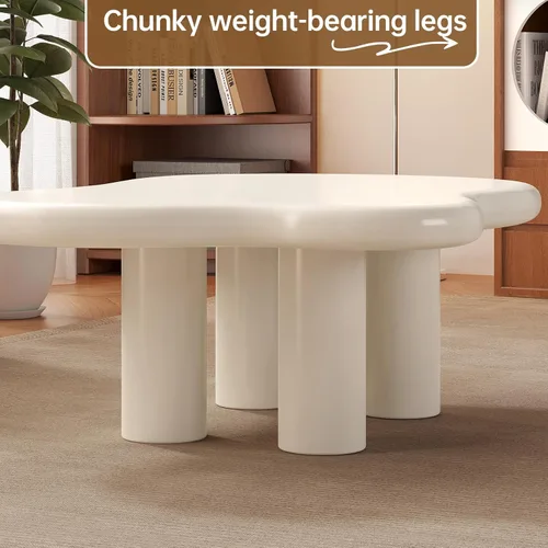 Vista 6 de Cloud Mesa auxiliar con 4 patas, mesa auxiliar blanca de 35.43 pulgadas, mesas de centro modernas con mesa gruesa para sala de estar, mesas