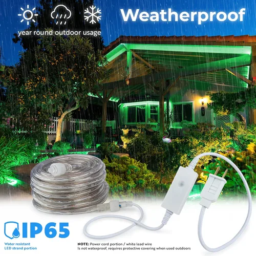 Vista 9 de Cuerda de luz LED verde de 108 pies con 8 modos de 1/2 pulgada de grosor, controlador conectable al aire libre, permanente, impermeable, iluminación