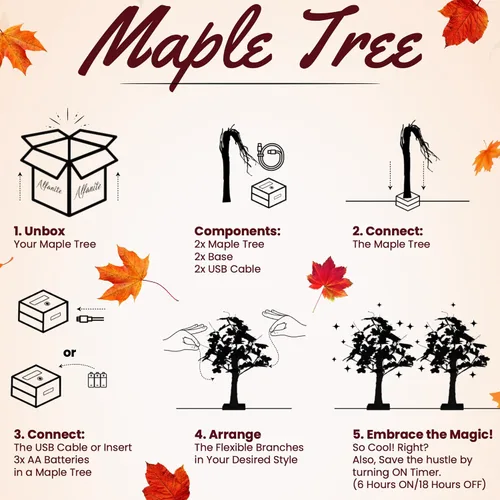 Vista 7 de Árbol de arce iluminado de otoño, 48 luces LED, funciona con USB / pilas, árbol de 24 pulgadas, centro de mesa de Acción de Gracias, decoración