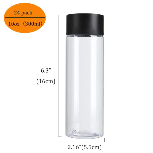 Vista 2 de zmybcpack Paquete de 24 botellas de plástico PET transparente de 10 onzas (10.1 fl oz) con tapas negras, botellas de plástico para batidos ideales