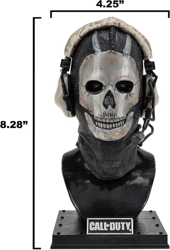 Vista 3 de Call of Duty Estatua de busto fantasma: estatua de busto de 8 pulgadas que incluye máscara, auriculares decorativos y soporte de exhibición