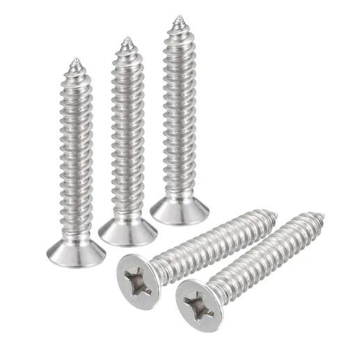 Vista 29 de uxcell Tornillos de chapa de cabeza plana #4x1, 50 tornillos de madera Phillips Drive Tornillos de acero inoxidable 304 Autoperforantes