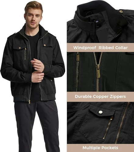 Vista 6 de Wantdo Chamarra rompevientos para hombre con cuello de algodón para hombre.