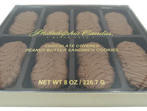 Vista 14 de Galletas de la marca Philadelphia Candies cubiertos por ambos lados de chocolate negro y con leche, y crema de cacahuete de la marca Nutter Butter