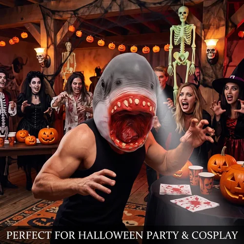 Vista 7 de Shark Head, Realistic Latex Halloween Mask for Cosplay, Shark Mask