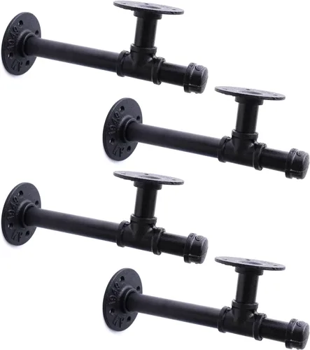 Vista 10 de Soportes de estante de tubo industrial de 3/4", soportes de estantería DIY de hierro negro montados en pared para colgar, soportes de tubería