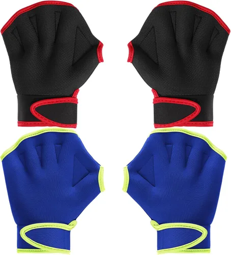 Vista 17 de Sumind - 2 pares de guantes de natación para mujeres y hombres, guantes de neopreno con malla para aeróbicos acuáticos, ejercicio de piscina, Negro