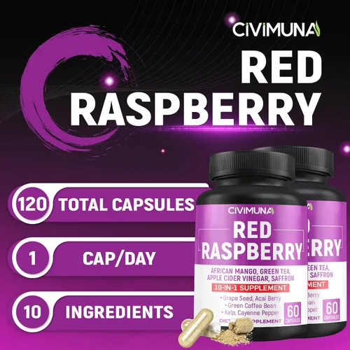 Vista 2 de Cápsulas de frambuesa roja de 5050 mg - Frambuesa roja, semilla de mango africano, hojas de té verde - Suministro para 4 meses
