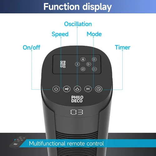Vista 6 de PHILODECO Ventiladores de torre para el hogar, ventilador de piso vertical con control remoto de vibración de 80°, múltiples modos, temporizador