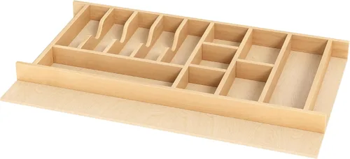 Vista 10 de Clikuutory Organizador de cajones de utensilios de madera de abedul natural con 12 compartimentos, bandeja divisora de cubiertos resistente que