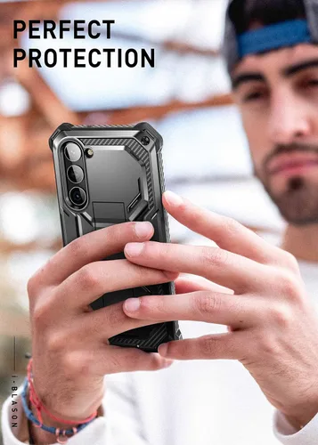 Vista 8 de i-Blason Armorbox - Funda para Samsung Galaxy S23 con soporte y clip para el cinturón, protector de pantalla integrado, 2 marcos frontales