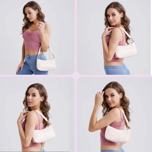 Vista 4 de Bolso de hombro de estilo clásico retro, para usar al hombro con cierre de cremallera para mujer