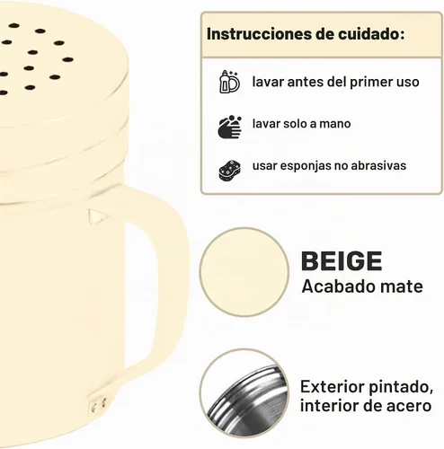 Vista 4 de CUSINIUM Juego de salero y pimentero de 6 oz de acero inoxidable beige - Con tapa de plástico - Con asa - Paquete de 2