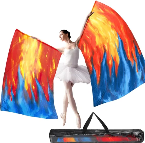 Vista 7 de 2 Piezas Banderas de Danza de Alabanza de 63"X43.3" con Varilla Escalable Bandera de Alas de Ángel Semicírculo Banderas de Alabanza de Iglesia