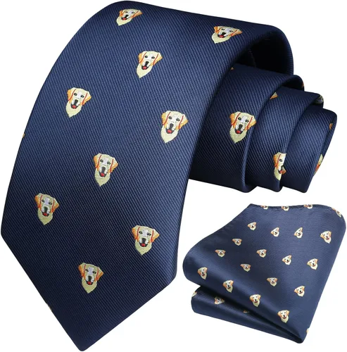 Vista 5 de HISDERN Corbatas para hombre clásicas divertidas corbatas para hombre, pañuelo de negocios de animales, corbata de bolsillo, juego cuadrado