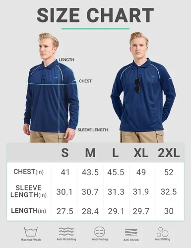 Vista 6 de BVVU Polo para hombre, manga larga, corta, táctica, para golf, absorbe la humedad, con cuello