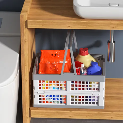 Vista 4 de Paquete de 2 cajas de almacenamiento plegables de plástico con asas, cajas plegables de plástico de 15 L para compras