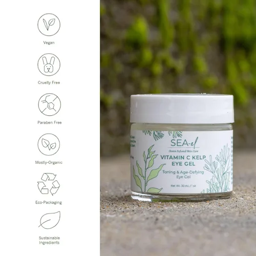 Vista 2 de Sea-el Vitamina C Kelp Gel tonificante y antiedad para el cuidado de la piel para hinchazón, bolsas debajo de los ojos y ojeras, refrescante brillo
