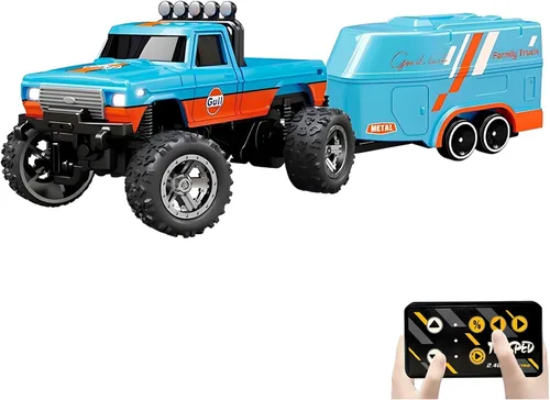 Vista 13 de Atlodas Mini Camión RC, Mini Camión Monstruo RC, Camión Monstruo de Control Remoto a Escala 1:64 con Luces, Control Remoto de 2.4Ghz Verde