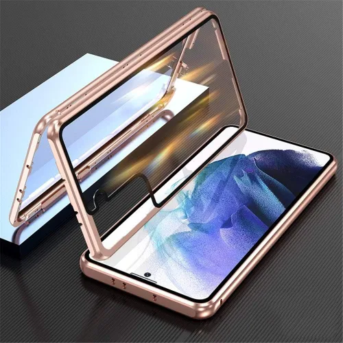 Vista 23 de Funda para Galaxy S21 con bloqueo de seguridad + adsorción magnética, vidrio templado de doble cara, a prueba de golpes, parachoques de aluminio