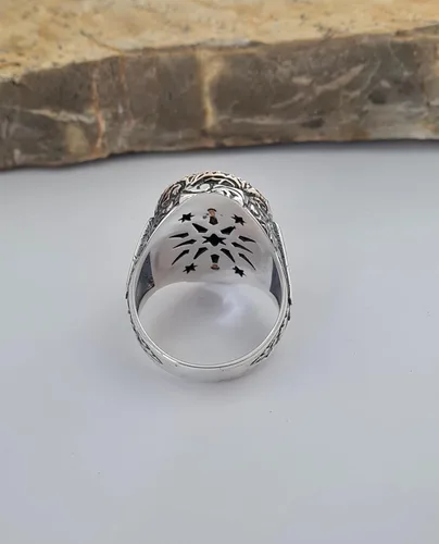Vista 8 de Custom Personalized Letter Ring, Beautiful Handcrafted Personalized 925K Solid Sterling Silver Onyx Stone Men's Ring RP77