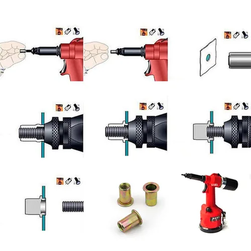 Vista 5 de 100 tuercas remachadoras de 1/4 "-20 UNC, acero al carbono, cabeza plana moleteada, cuerpo moleteado, tuercas de inserción roscadas (1/4-20 remaches)