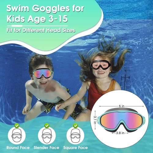 Vista 6 de EverSport Paquete de 2 gafas de natación para niños, gafas de natación antivaho para niñas y niños de 3 a 15 años