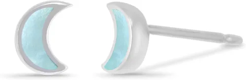 Vista 2 de Boma Jewelry - Aretes de plata de ley con diseño de luna creciente Nácar azul