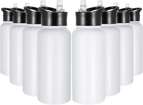 Vista 56 de Botella de agua aislada de 64 onzas con tapas de pajita y boquilla, jarra de agua de acero inoxidable de medio galón con mango de paracord, vacío
