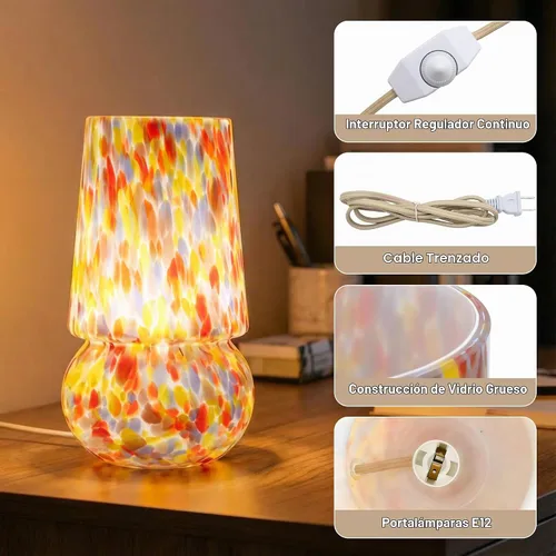 Vista 3 de Lámpara de mesa de cristal de seta de 9.8 ″, lámpara de mesa moderna Confeti Pastel