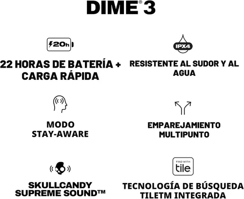 Vista 9 de Skullcandy Dime 3 auriculares inalámbricos, auriculares Bluetooth, ajuste de aislamiento de ruido, batería de hasta 20 horas, micrófono para iPhone