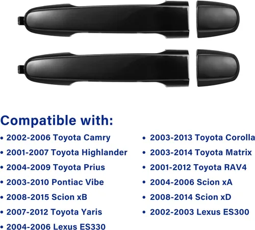 Vista 4 de Manija Externa del Lado Izquierdo Trasero de Conducción y del Lado del Pasajero Derecho para 03-13 Toyota Corolla, Toyota RAV4 Highlander Matrix