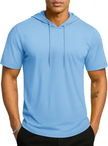 Vista 24 de TACVASEN Short Sleeve Hoodies for Men Cotton Hoodies Summer Sweatshirt Lightweight Breathable Workout Shirts Pullover Verde militar