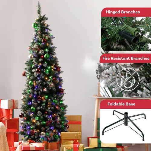 Vista 3 de Elf Stor - Árbol de Navidad preiluminado flocado de 6 pies con soporte verde/blanco