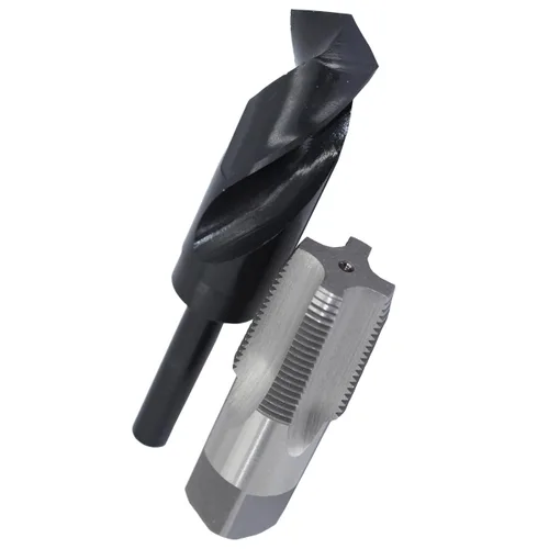 Vista 13 de Drill America POU juego de llave de tubería de acero de carbono NPT y broca para taladro HSS (1/8 pulgadas NPT - 1 pulgadas NPT), 1