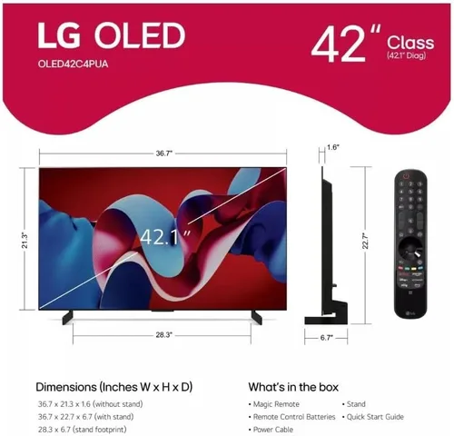 Vista 2 de LG OLED evo serie C4 televisor inteligente 4K de 42 pulgadas con procesador AI y Alexa integrado, pantalla plana con control remoto Magic