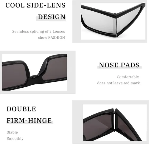Vista 4 de FEISEDY Cool Rectangular Gafas de sol con lentes laterales hombres mujeres tendencia retro gafas de sol B2739