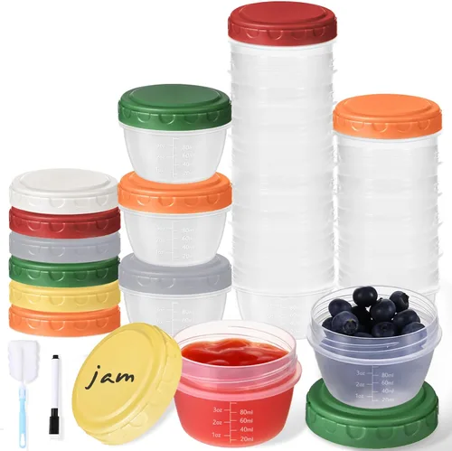 Vista 11 de Yomarket 6 piezas 2 oz Recipiente de aderezo de ensalada, recipientes de condimentos reutilizables con tapas a prueba de fugas, pequeños recipientes